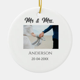 Ornamento De Cerâmica Sr & Sra adicionar sobrenome data ano lembrancinha