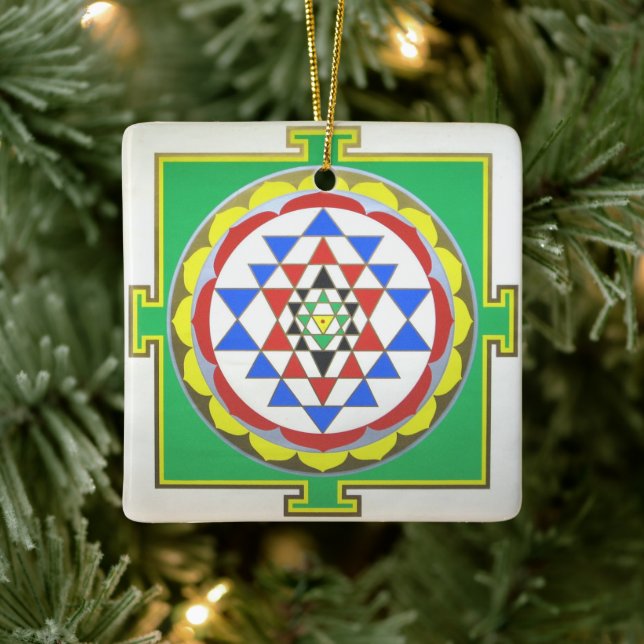 Ornamento De Cerâmica Sri Yantra - Cores Precisas (Árvore)
