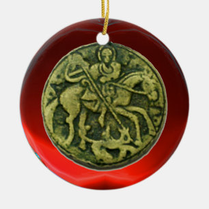 ORNAMENTO DE CERÂMICA ST GEORGE, DRAGÃO /MADONNA E MEDALHÃO DA CRIANÇ