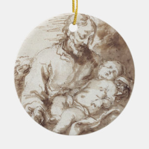 Ornamento De Cerâmica St Joseph com a criança de sono do cristo (caneta