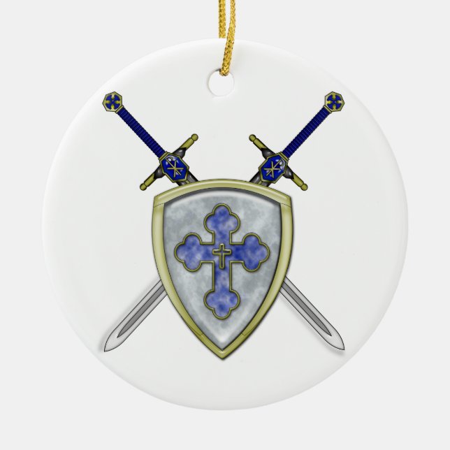 Ornamento De Cerâmica St Michael - espadas e protetor (Frente)