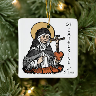 Ornamento De Cerâmica Sta. Catarina de Siena com Coração com Crucifixo