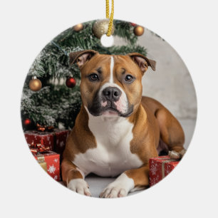 Ornamento De Cerâmica Staffordshire Bull Terrier Christmas