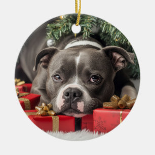 Ornamento De Cerâmica Staffordshire Bull Terrier Christmas