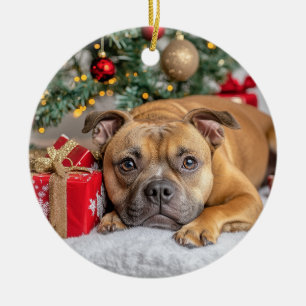 Ornamento De Cerâmica Staffordshire Bull Terrier Christmas