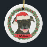 Ornamento De Cerâmica Staffy Preto Personalizado<br><div class="desc">Façam a lista legal este ano com um ornamento personalizado da sua doce equipe de pitbull!</div>
