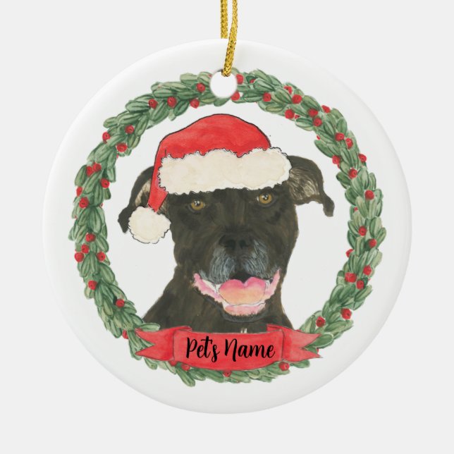 Ornamento De Cerâmica Staffy Preto Personalizado (Frente)
