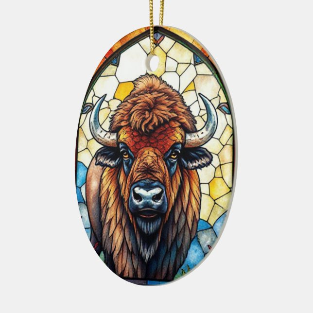 Ornamento De Cerâmica Stained Glass Bison Buffalo Tribal Animal Art (Esquerda)