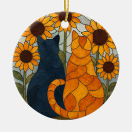 Ornamento De Cerâmica Stained Glass Cats and Sunflowers Art Design