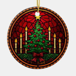 Ornamento De Cerâmica Stained Glass Christmas Tree & Candles