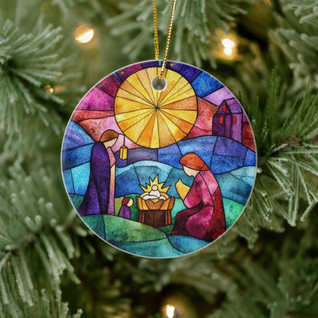 Ornamento De Cerâmica Stained Glass Nativity Scene Christmas Ornament (Árvore)