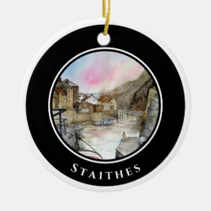 Ornamento De Cerâmica Staithes North Yorkshire England Watercolor