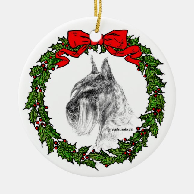 Ornamento De Cerâmica Standard Schnauzer Art de Glenda S. Harlan (Frente)