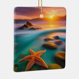 Ornamento De Cerâmica Starfish na praia no Dawn