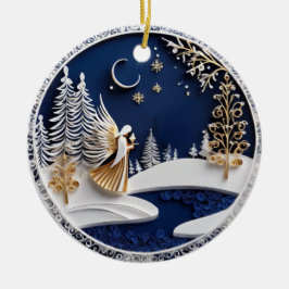 Ornamento De Cerâmica Starry Night Angel in Paper-Cut Style