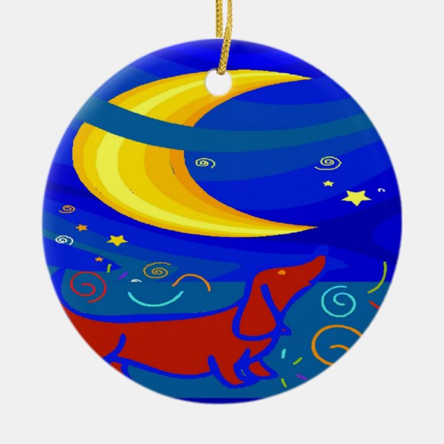 Ornamento De Cerâmica Starry Night Dachshund (Frente)