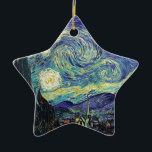 Ornamento De Cerâmica Starry Night por van Gogh<br><div class="desc">Van Gogh era obcecado pelo simbolismo de objetos luminosos e de cor. A lâmpada era um símbolo de calma e segurança. A estrela simbolizou a fé, e a luz gasosa, as realidades humanas. O azul ultramarino profundo era infinito, enquanto o vermelho e o verde expressavam "essas coisas terríveis, as paixões...</div>