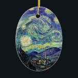 Ornamento De Cerâmica Starry Night por van Gogh<br><div class="desc">Van Gogh era obcecado pelo simbolismo de objetos luminosos e de cor. A lâmpada era um símbolo de calma e segurança. A estrela simbolizou a fé, e a luz gasosa, as realidades humanas. O azul ultramarino profundo era infinito, enquanto o vermelho e o verde expressavam "essas coisas terríveis, as paixões...</div>