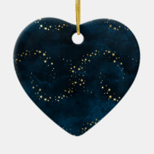 Ornamento De Cerâmica Starry Night Sky Dark Blue Ouro Stars Spiral