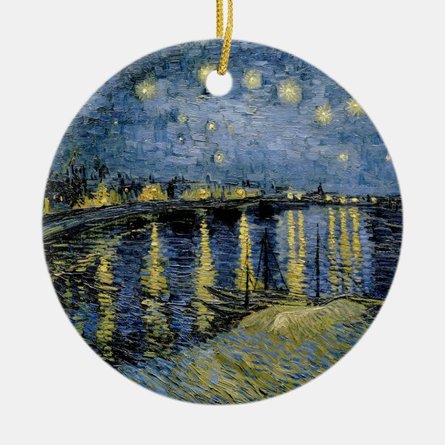 Ornamento De Cerâmica Starry Night Vincent van Gogh (Frente)