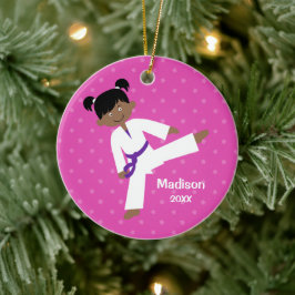 Ornamento De Cerâmica Stars Purple Belt Taekwondo Girl Personalizada
