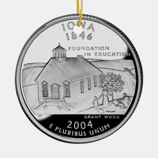 Ornamento De Cerâmica State Quarter of Iowa Reverse Side Faux (Frente)
