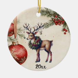 Ornamento De Cerâmica Stately Reindeer With Wreath - Ornaments & Roses