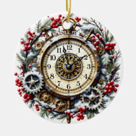 Ornamento De Cerâmica Steampunk Christmas Clock - Victorian Ornament