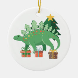 Ornamento De Cerâmica Stego-Festive Stegosaurus Christmas Ornament