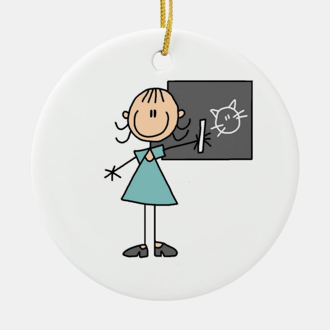 Ornamento De Cerâmica Stick Figure Girl at Chalk Conselho Ornament (Frente)