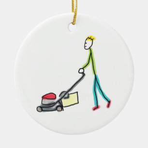 Ornamento De Cerâmica Stickman Cortador de Grama