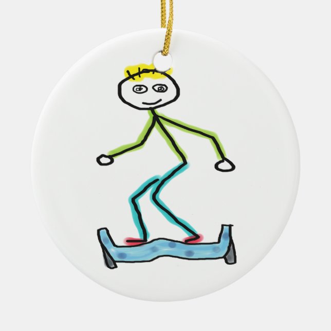 Ornamento De Cerâmica Stickman de Hoverboard (Frente)