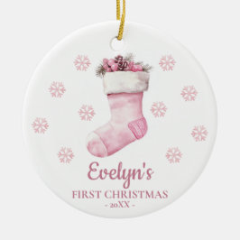 Ornamento De Cerâmica Stocking Personalized Girl's First Christmas