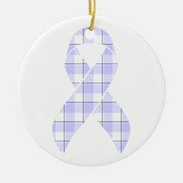 Ornamento De Cerâmica Stomach Cancer Awareness Plaid Periwinkle Ribbon