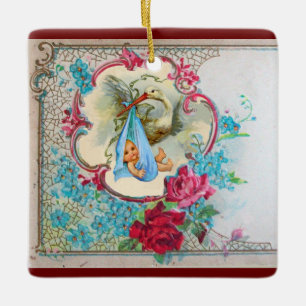 Ornamento De Cerâmica STORK BABY BOY CHÁ 2 Azul Aquamarine