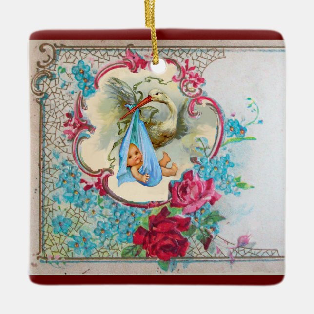 Ornamento De Cerâmica STORK BABY BOY CHÁ 2 Azul Aquamarine (Frente)