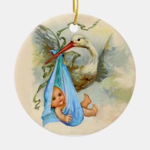 ORNAMENTO DE CERÂMICA STORK BABY BOY CHÁ 2 MONOGRAMA SAFIRE AZUL