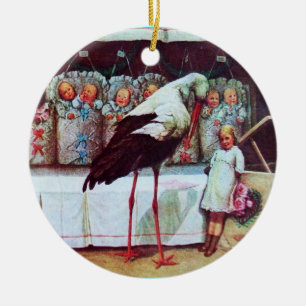 Ornamento De Cerâmica STORK BABY BOY CHÁ MONOGRAM Blue Aquamarine