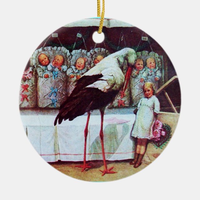 Ornamento De Cerâmica STORK BABY BOY CHÁ MONOGRAM Blue Aquamarine (Frente)