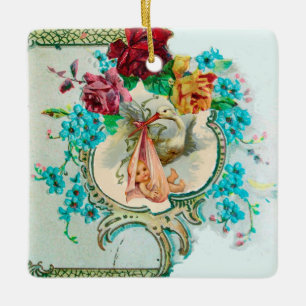 Ornamento De Cerâmica STORK CHÁ DE FRALDAS 2 Red Ruby