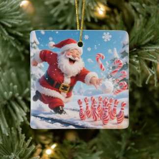 Ornamento De Cerâmica Striking Santa Bowling Candy Cane Lane Personalize