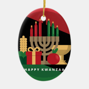 Ornamento De Cerâmica stripe diagonal Happy Kwanzaa
