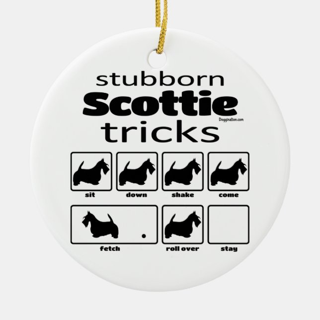 Ornamento De Cerâmica Stubborn Scottie Tricks (Frente)
