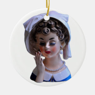 Ornamento De Cerâmica Stylin' Lady Head Vase Manicure Hat Eyelashes