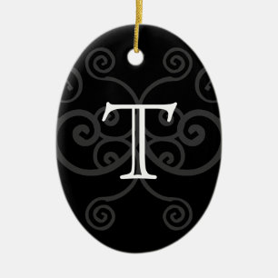 Ornamento De Cerâmica Sua letra. Monograma preto/branco do redemoinho.