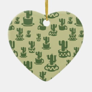 Ornamento De Cerâmica Succulent cactus silhouette in cups and pots