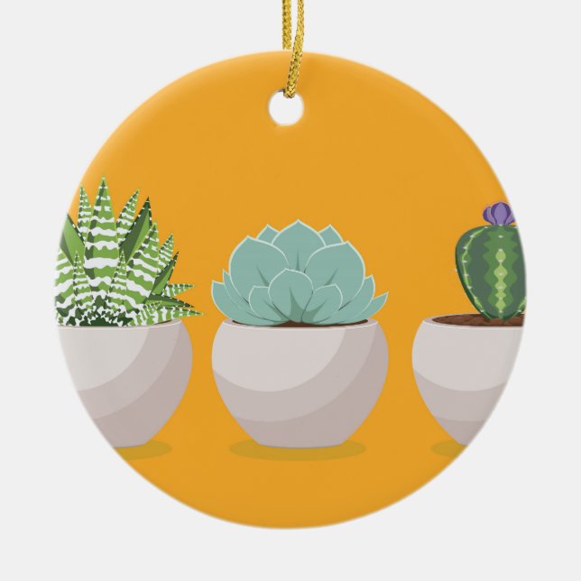 Ornamento De Cerâmica Succulent em um pote (Frente)