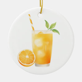 Ornamento De Cerâmica Suco de Laranja Aquarela