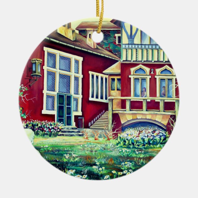 Ornamento De Cerâmica Suecia, paisagem tradicional (Frente)