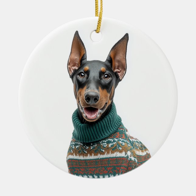 Ornamento De Cerâmica Suéter de Natal Doberman (Frente)
